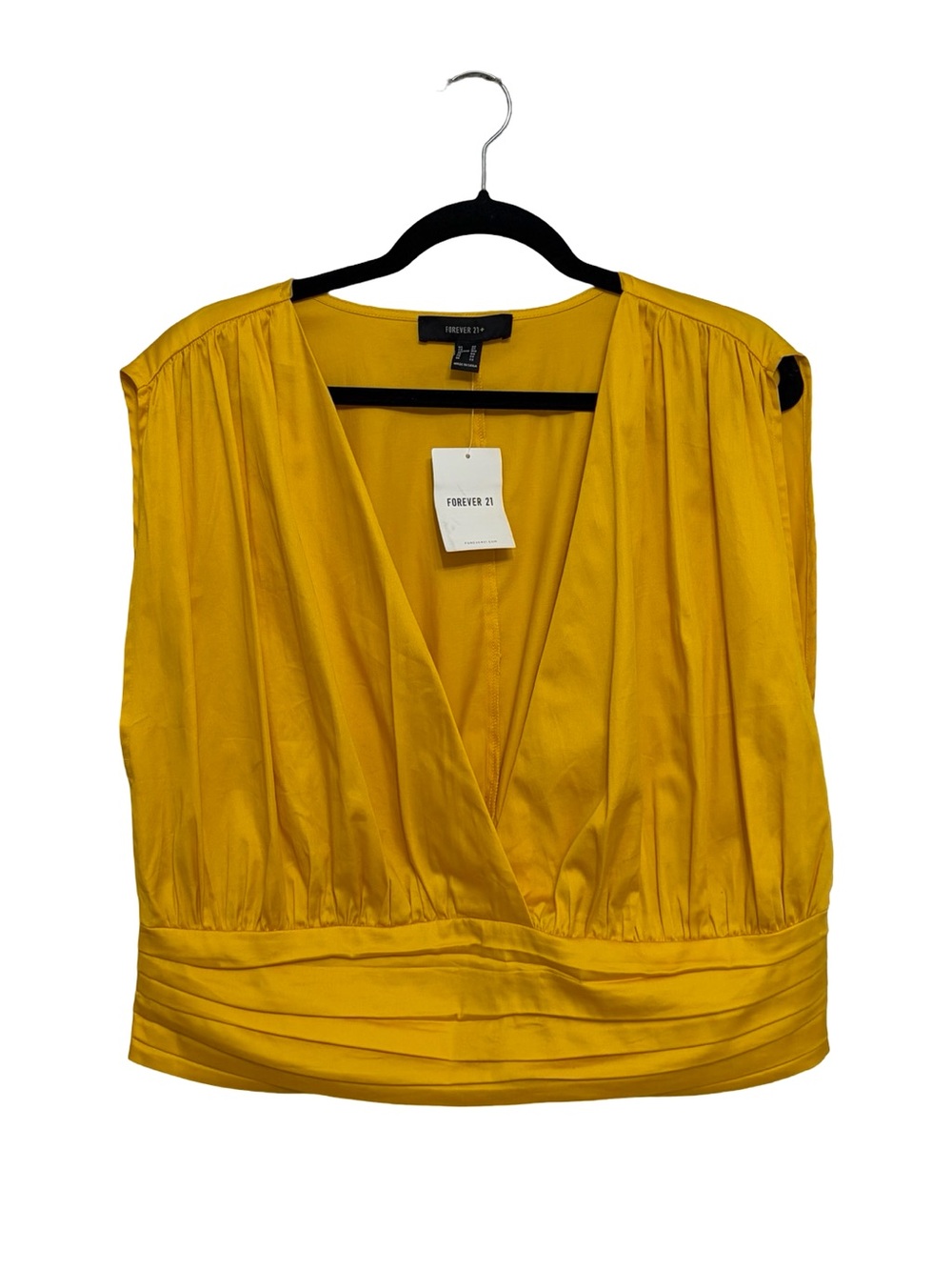NEW Forever 21+ Cotton Stretch Sleeveless Pleated Blouse Marigold Yellow 2X